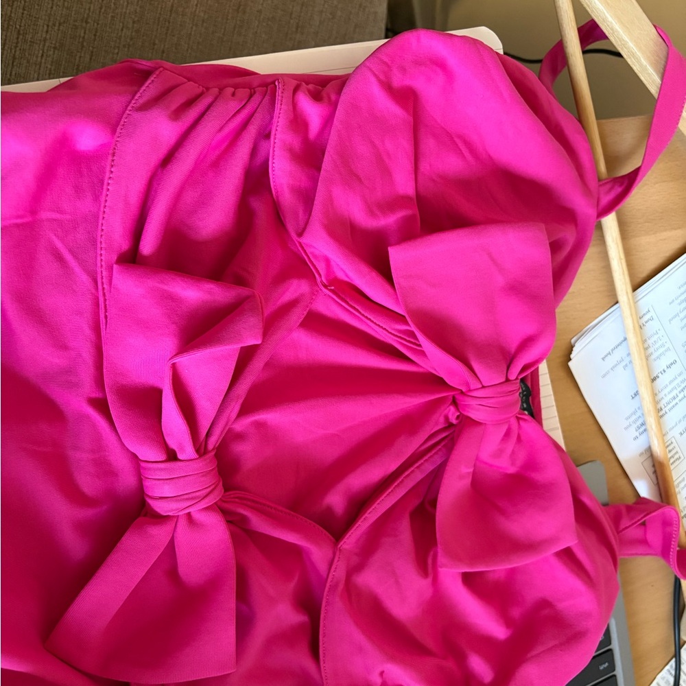 NWT Zara Fuchsia One-Piece Swimsuit with Double Front Bows - Picture 3 of 5